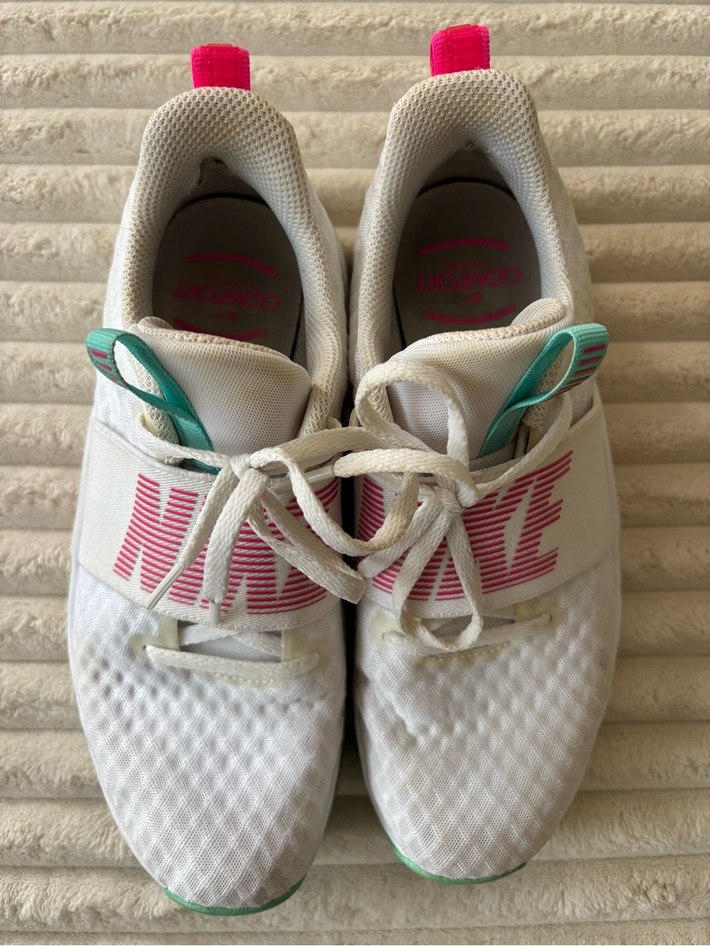 Nike White Training Shoes with Pink & Teal Accents